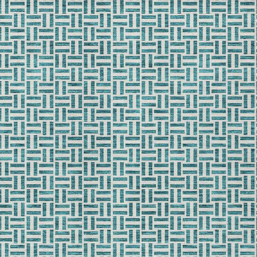 Teal Blue And Silver Geometric Washable Indoor Outdoor Area Rug Photo 6