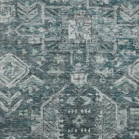 Teal Blue And Silver Medallion Washable Indoor Outdoor Area Rug Photo 2