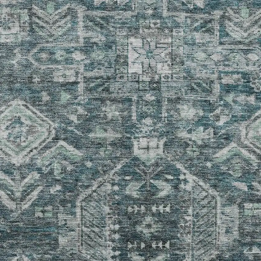 Teal Blue And Silver Medallion Washable Indoor Outdoor Area Rug Photo 2