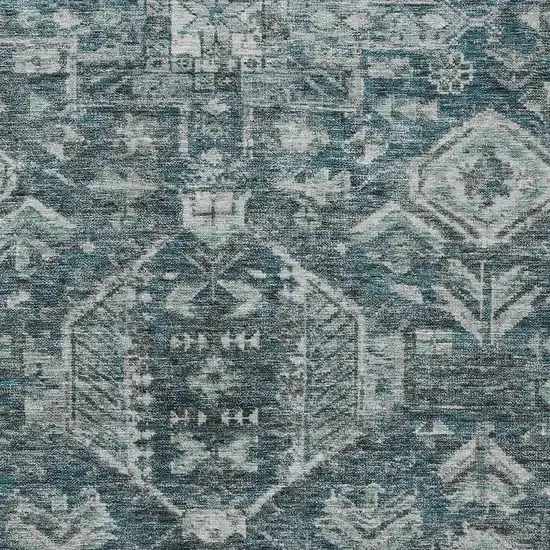 Teal Blue And Silver Medallion Washable Indoor Outdoor Area Rug Photo 2
