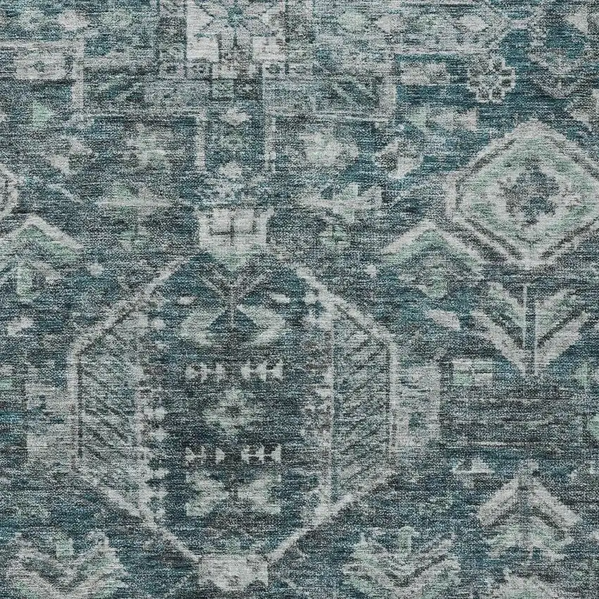 Teal Blue And Silver Medallion Washable Indoor Outdoor Area Rug Photo 2