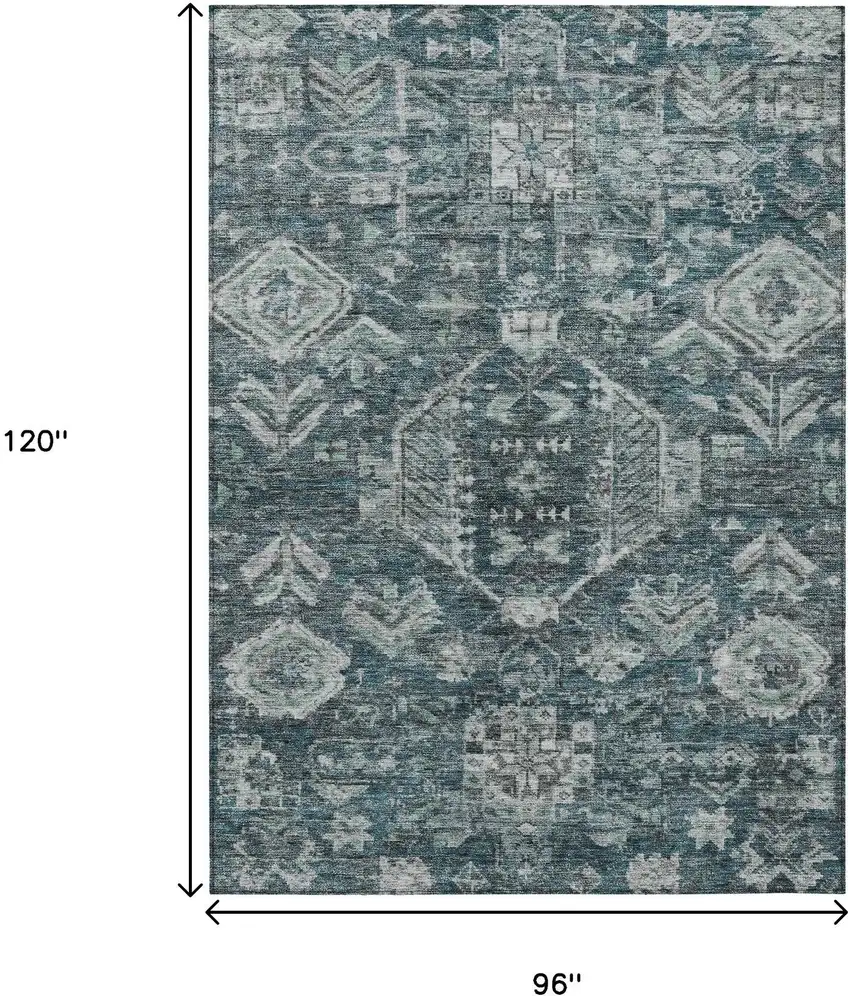 Teal Blue And Silver Medallion Washable Indoor Outdoor Area Rug Photo 3