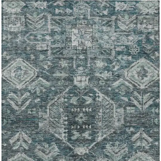 Teal Blue And Silver Medallion Washable Indoor Outdoor Area Rug Photo 3