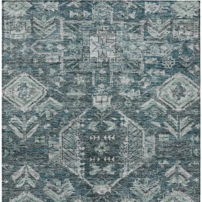 Teal Blue And Silver Medallion Washable Indoor Outdoor Area Rug Photo 3