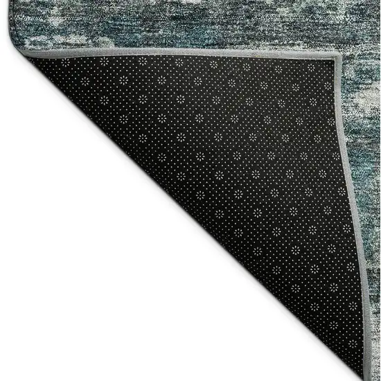 Teal Blue And Silver Medallion Washable Indoor Outdoor Area Rug Photo 9