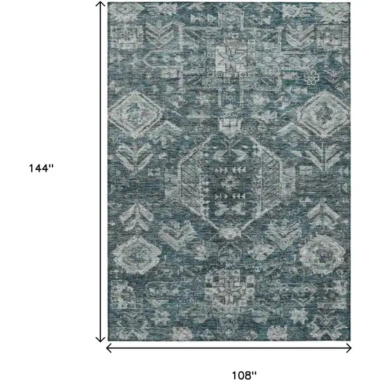 Teal Blue And Silver Medallion Washable Indoor Outdoor Area Rug Photo 3