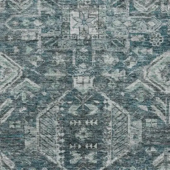 Teal Blue And Silver Medallion Washable Indoor Outdoor Area Rug Photo 2