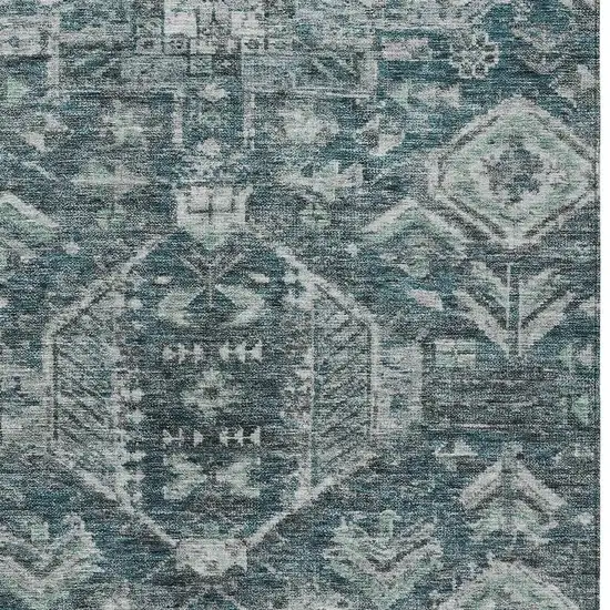Teal Blue And Silver Medallion Washable Indoor Outdoor Area Rug Photo 2