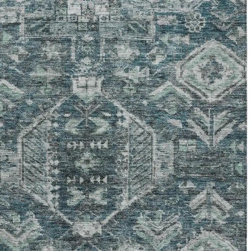 Teal Blue And Silver Medallion Washable Indoor Outdoor Area Rug Photo 2