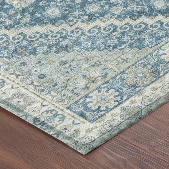 Teal Blue And Silver Oriental Washable Indoor Outdoor Area Rug Photo 3