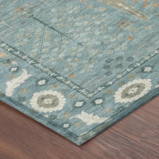 Teal Blue And Silver Oriental Washable Indoor Outdoor Area Rug Photo 3