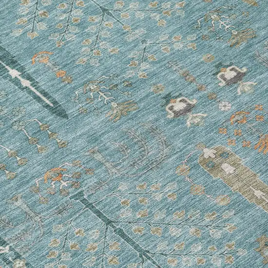 Teal Blue And Silver Oriental Washable Indoor Outdoor Area Rug Photo 4