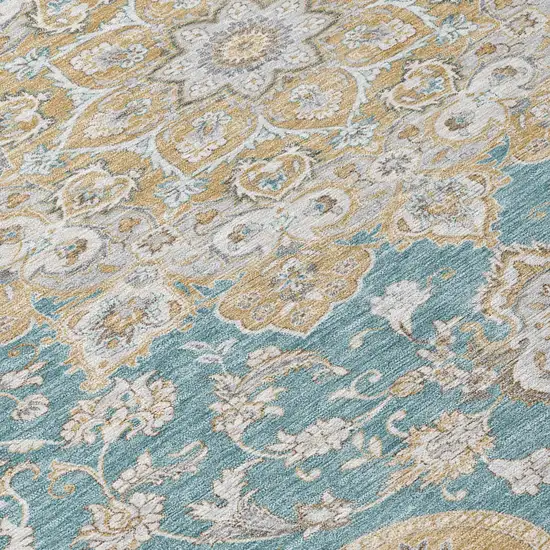 Teal Blue And Silver Oriental Washable Indoor Outdoor Area Rug Photo 4