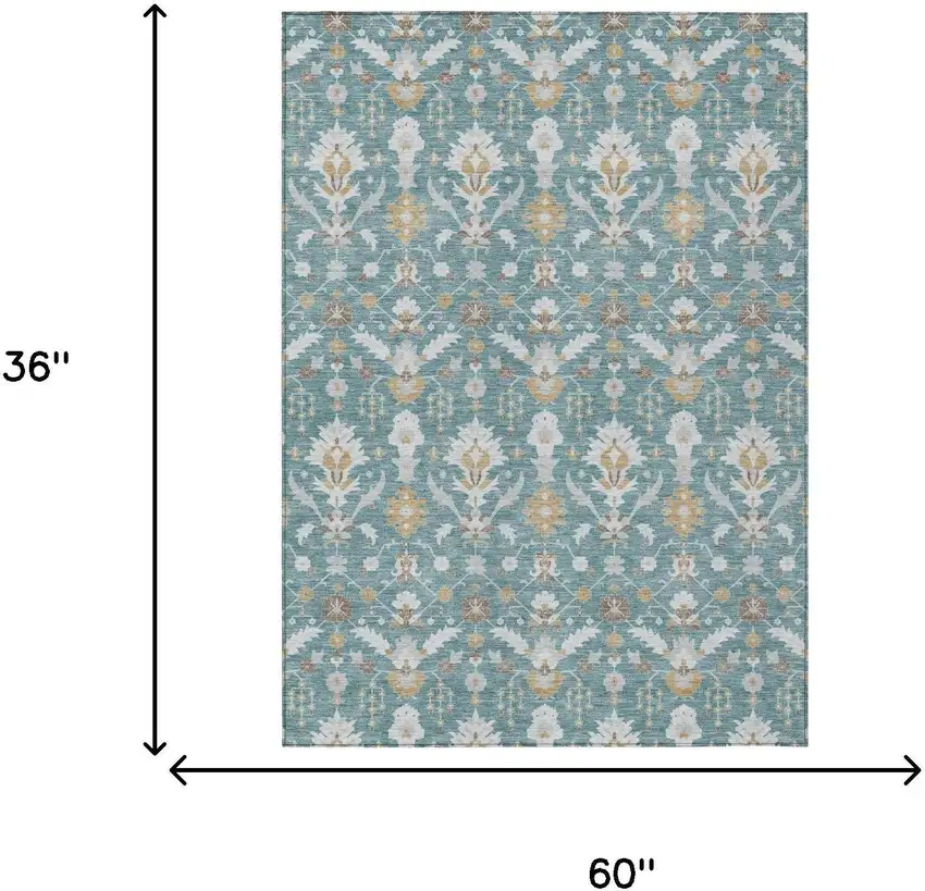 Teal Blue And Silver Oriental Washable Indoor Outdoor Area Rug Photo 5