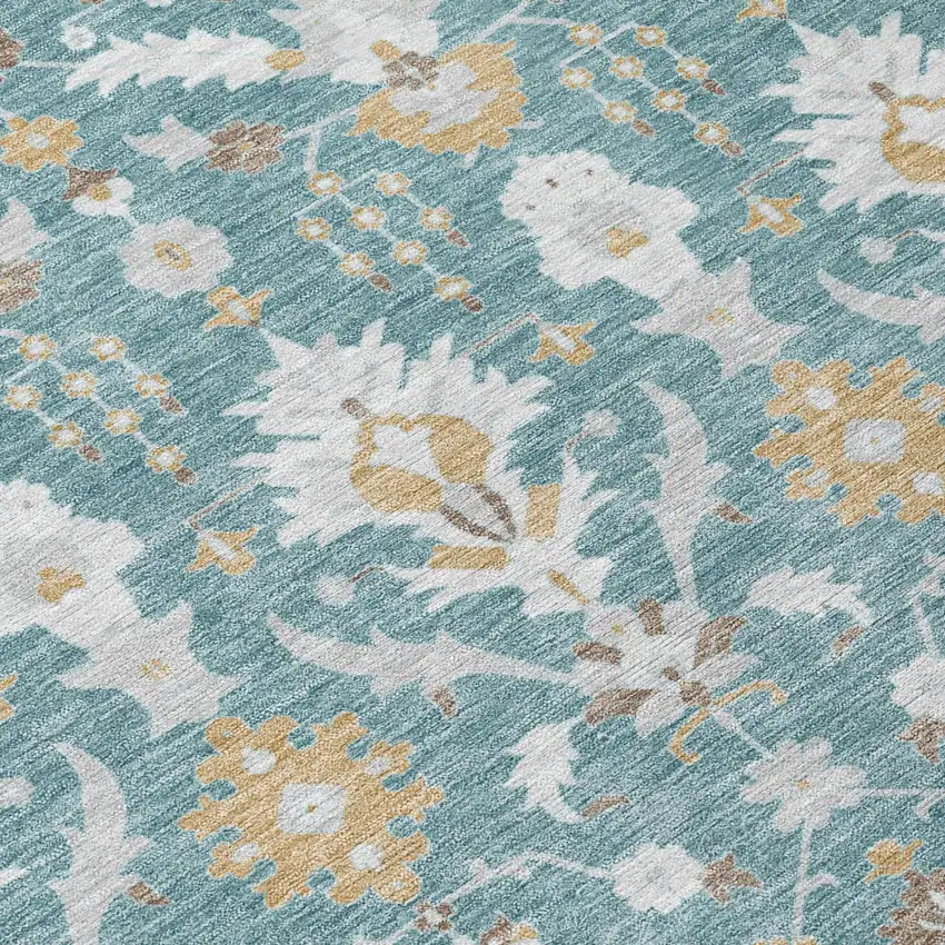 Teal Blue And Silver Oriental Washable Indoor Outdoor Area Rug Photo 4