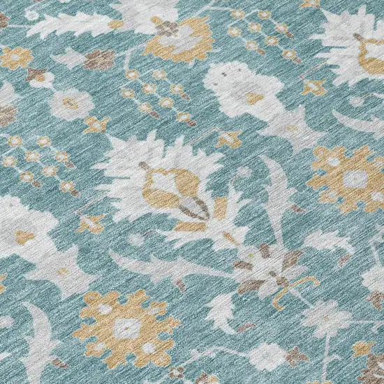 Teal Blue And Silver Oriental Washable Indoor Outdoor Area Rug Photo 4