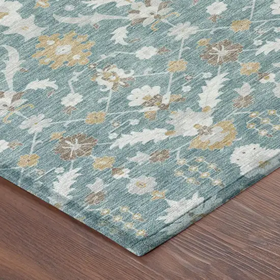 Teal Blue And Silver Oriental Washable Indoor Outdoor Area Rug Photo 3