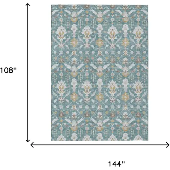 Teal Blue And Silver Oriental Washable Indoor Outdoor Area Rug Photo 5
