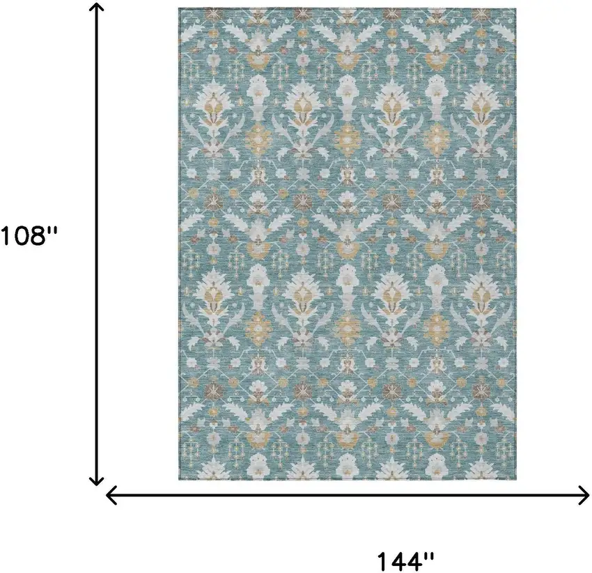 Teal Blue And Silver Oriental Washable Indoor Outdoor Area Rug Photo 5
