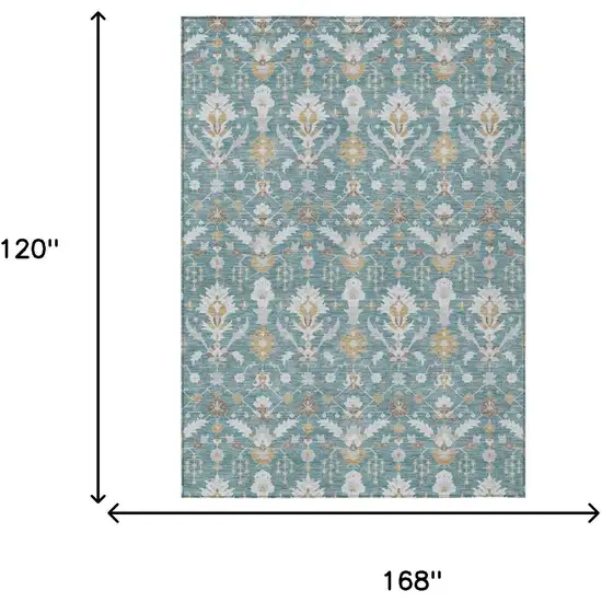 Teal Blue And Silver Oriental Washable Indoor Outdoor Area Rug Photo 5