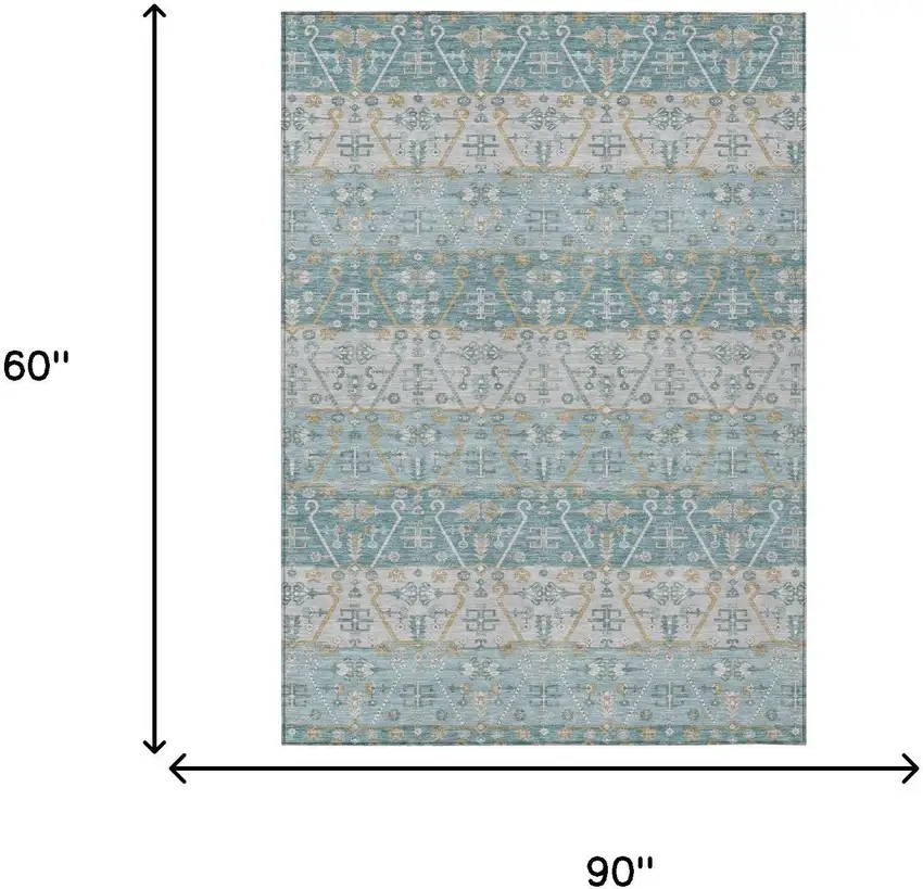 Teal Blue And Silver Oriental Washable Indoor Outdoor Area Rug Photo 5