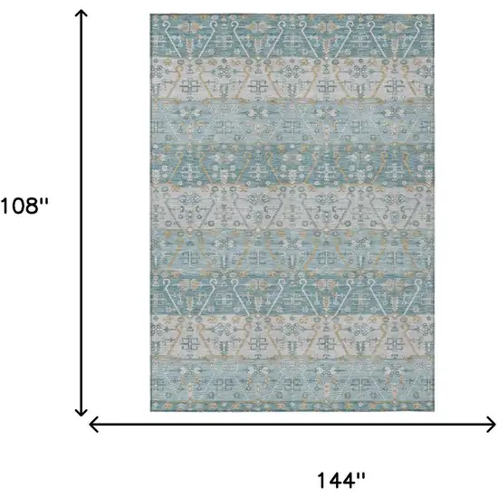 Teal Blue And Silver Oriental Washable Indoor Outdoor Area Rug Photo 5