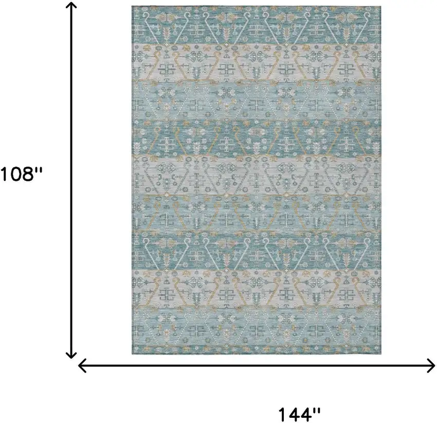 Teal Blue And Silver Oriental Washable Indoor Outdoor Area Rug Photo 5