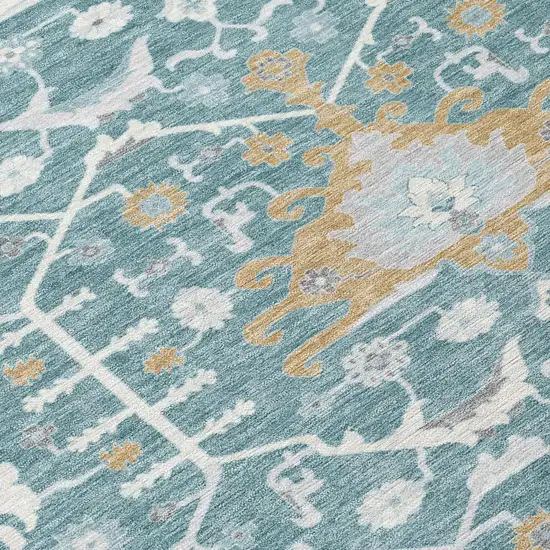 Teal Blue And Silver Oriental Washable Indoor Outdoor Area Rug Photo 4