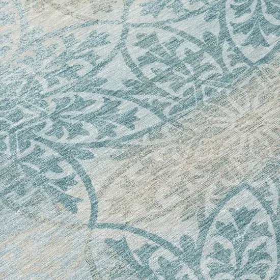 Teal Blue And Silver Oriental Washable Indoor Outdoor Area Rug Photo 5