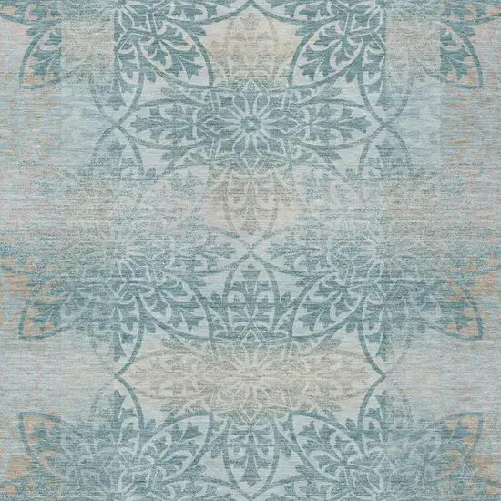 Teal Blue And Silver Oriental Washable Indoor Outdoor Area Rug Photo 1