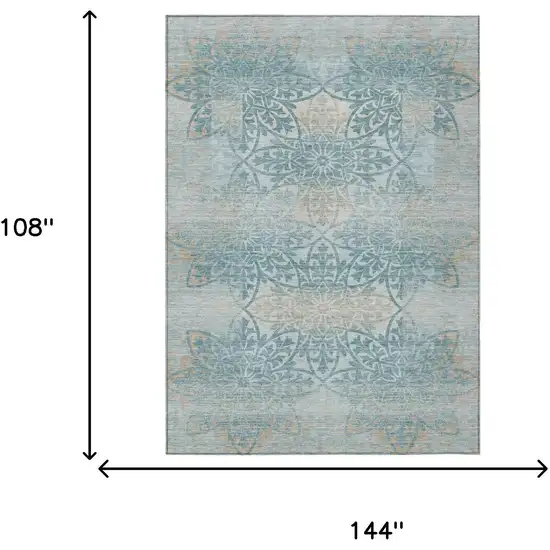 Teal Blue And Silver Oriental Washable Indoor Outdoor Area Rug Photo 6