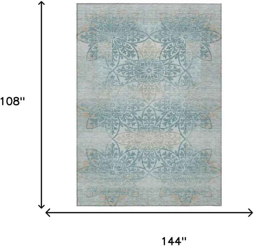 Teal Blue And Silver Oriental Washable Indoor Outdoor Area Rug Photo 6