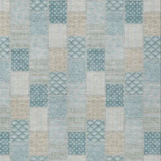 Teal Blue And Silver Patchwork Washable Indoor Outdoor Area Rug Photo 2