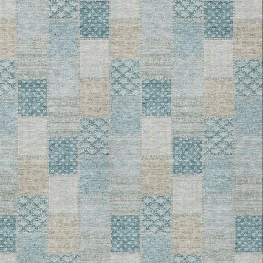 Teal Blue And Silver Patchwork Washable Indoor Outdoor Area Rug Photo 2