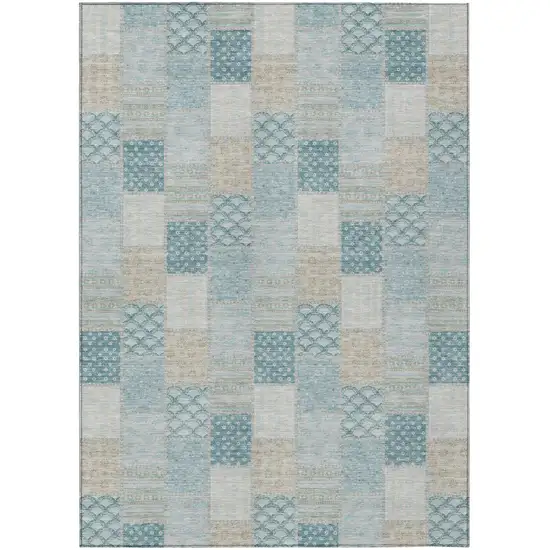 Teal Blue And Silver Patchwork Washable Indoor Outdoor Area Rug Photo 1