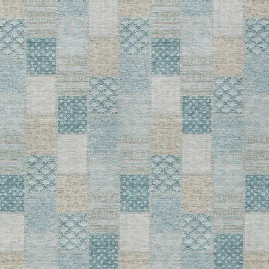Teal Blue And Silver Patchwork Washable Indoor Outdoor Area Rug Photo 3