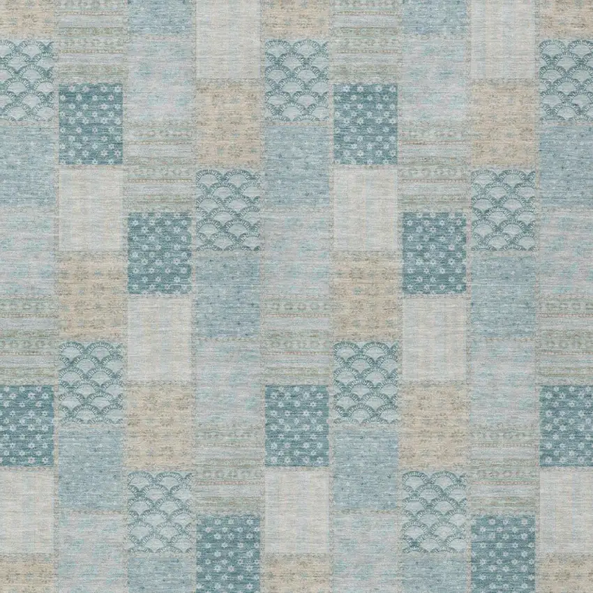 Teal Blue And Silver Patchwork Washable Indoor Outdoor Area Rug Photo 3