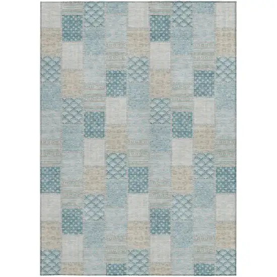 Teal Blue And Silver Patchwork Washable Indoor Outdoor Area Rug Photo 3