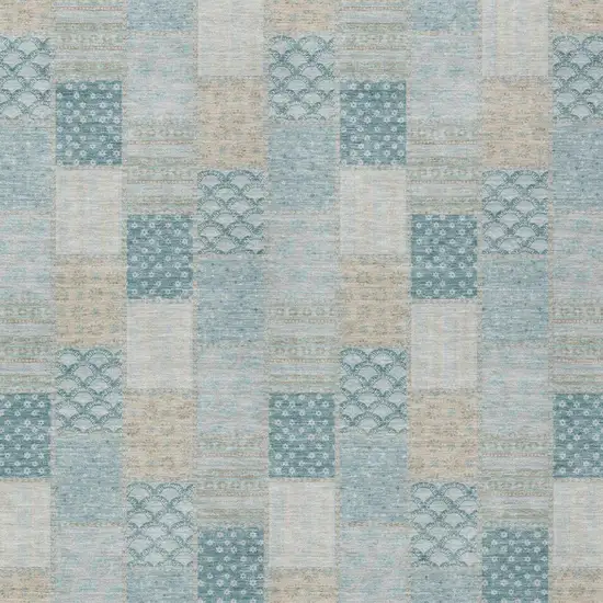 Teal Blue And Silver Patchwork Washable Indoor Outdoor Area Rug Photo 1