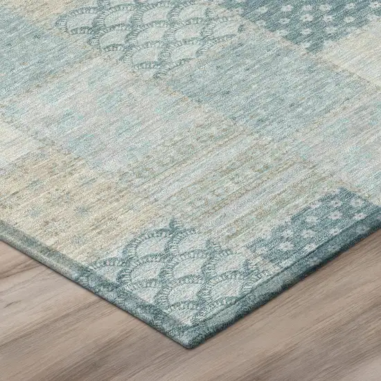 Teal Blue And Silver Patchwork Washable Indoor Outdoor Area Rug Photo 4
