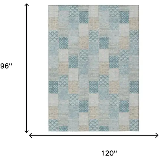 Teal Blue And Silver Patchwork Washable Indoor Outdoor Area Rug Photo 6