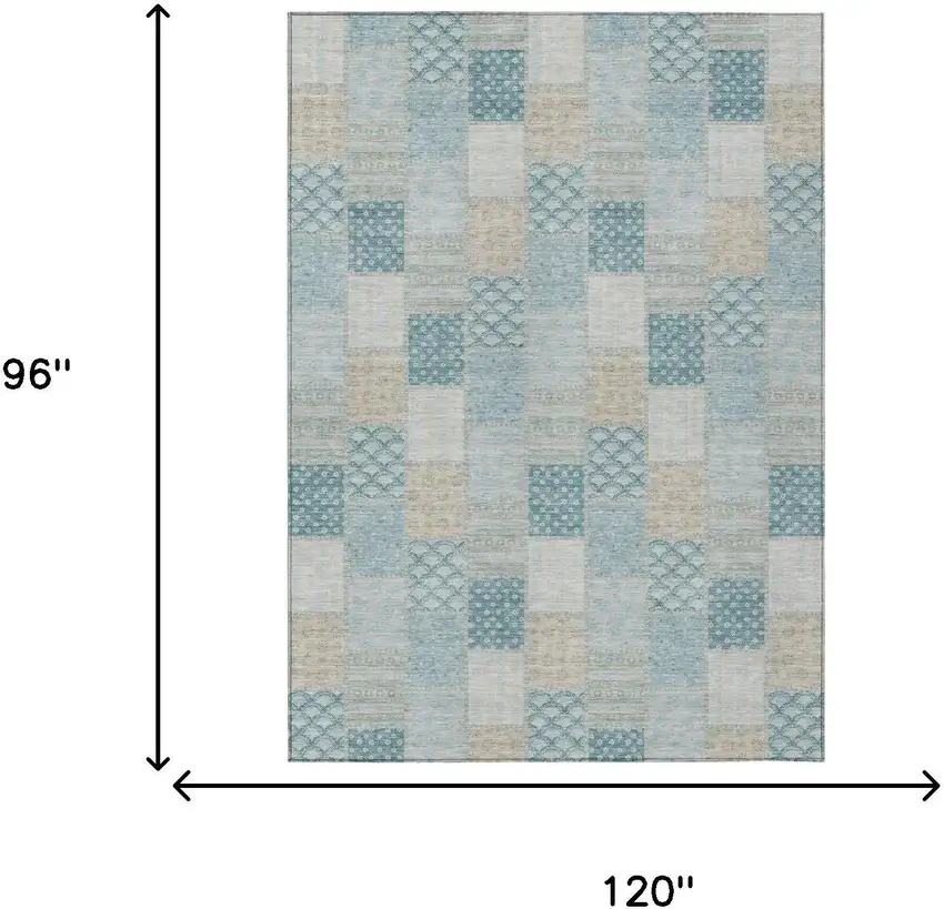 Teal Blue And Silver Patchwork Washable Indoor Outdoor Area Rug Photo 6