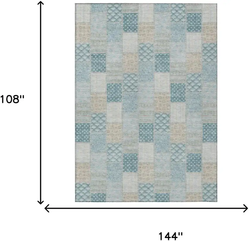 Teal Blue And Silver Patchwork Washable Indoor Outdoor Area Rug Photo 6