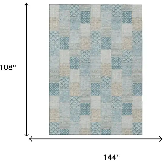 Teal Blue And Silver Patchwork Washable Indoor Outdoor Area Rug Photo 6