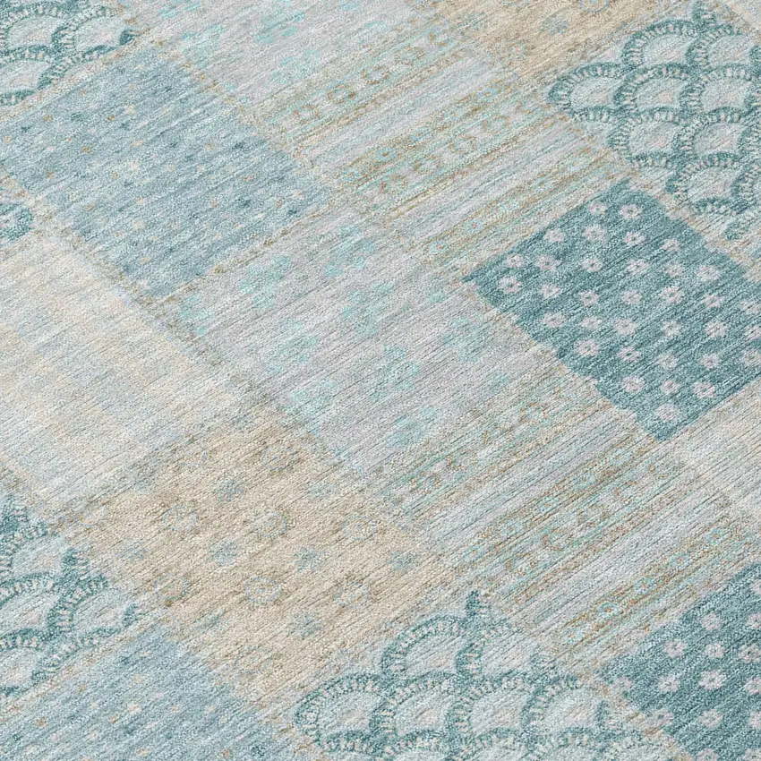 Teal Blue And Silver Patchwork Washable Indoor Outdoor Area Rug Photo 5