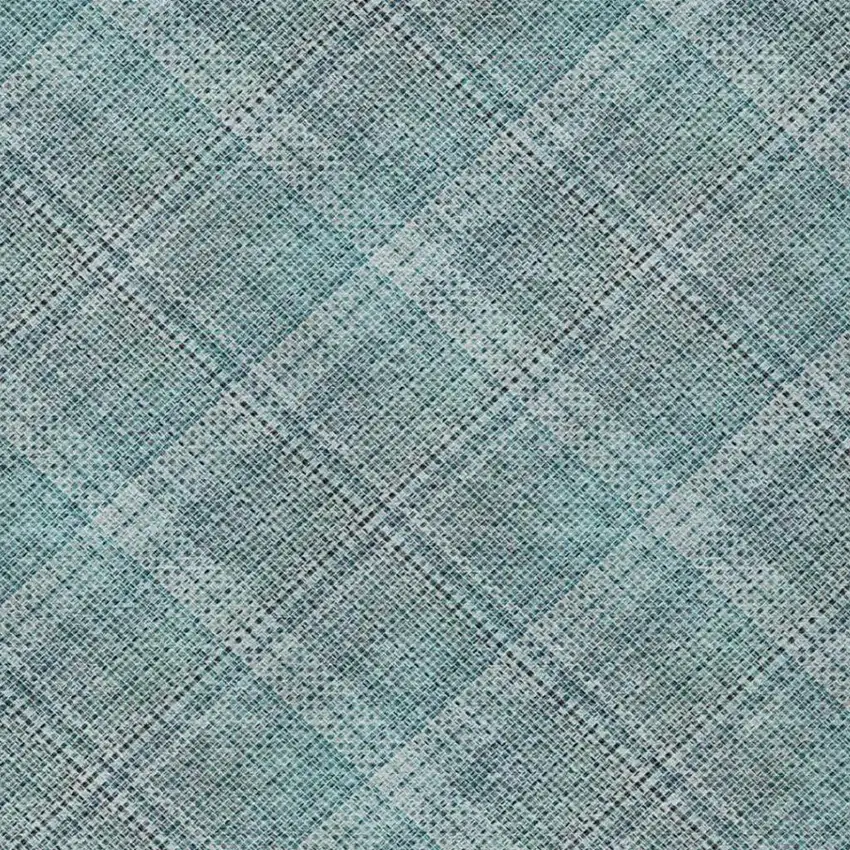 Teal Blue And Silver Plaid Washable Indoor Outdoor Area Rug Photo 2