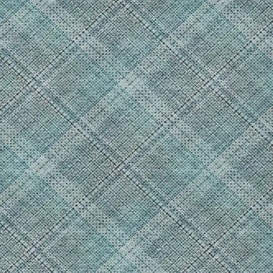Teal Blue And Silver Plaid Washable Indoor Outdoor Area Rug Photo 2