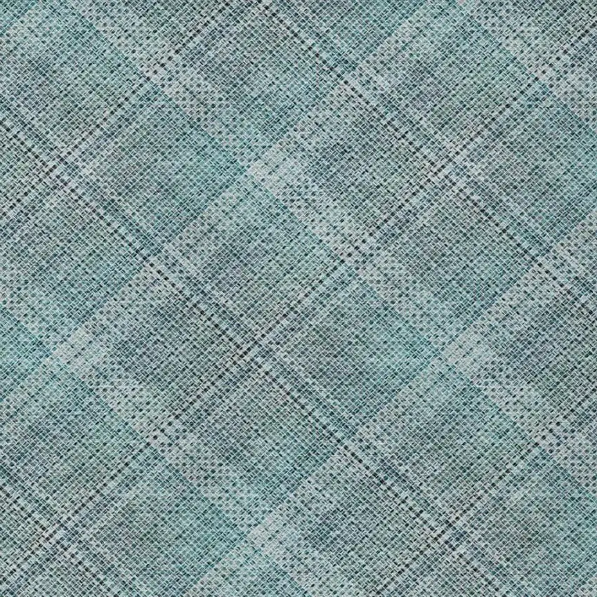 Teal Blue And Silver Plaid Washable Indoor Outdoor Area Rug Photo 5