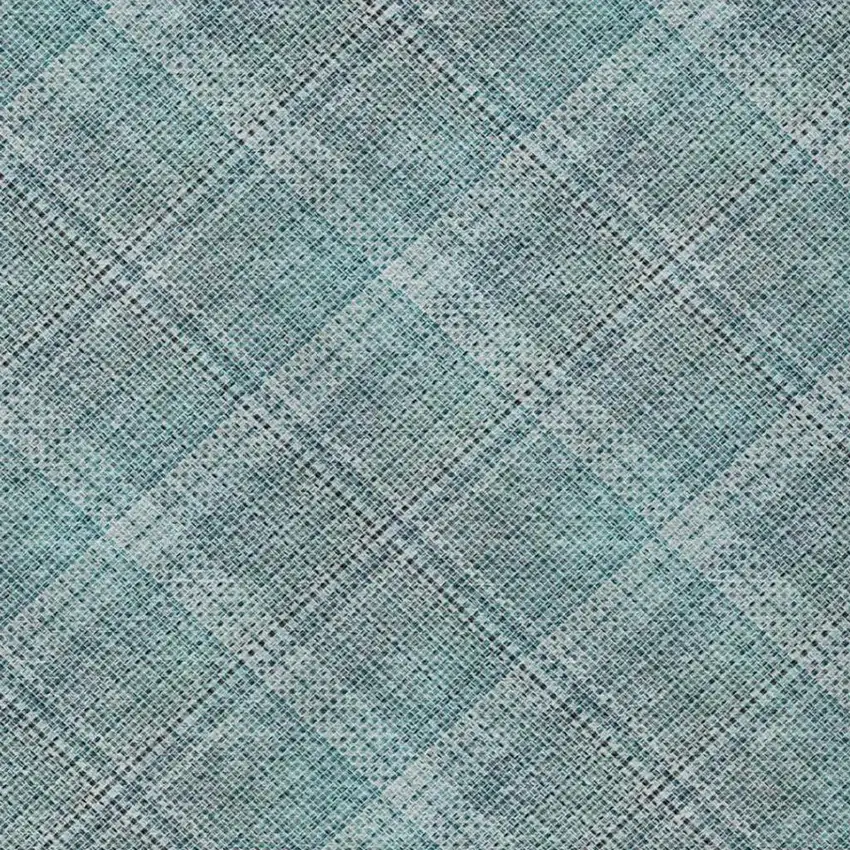 Teal Blue And Silver Plaid Washable Indoor Outdoor Area Rug Photo 4
