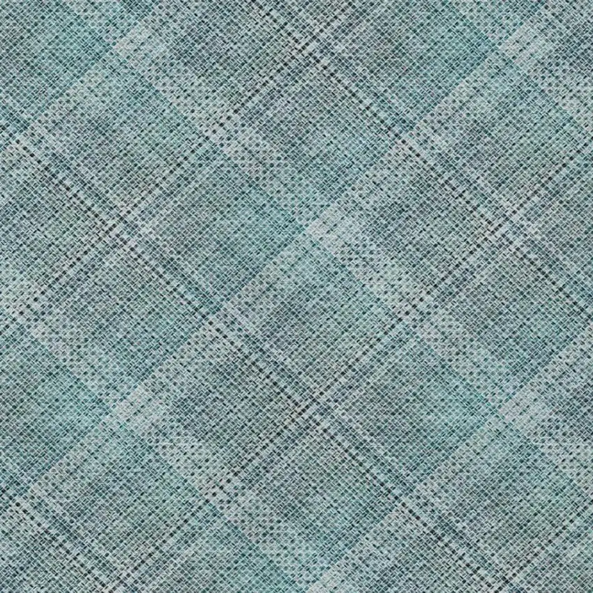 Teal Blue And Silver Plaid Washable Indoor Outdoor Area Rug Photo 9